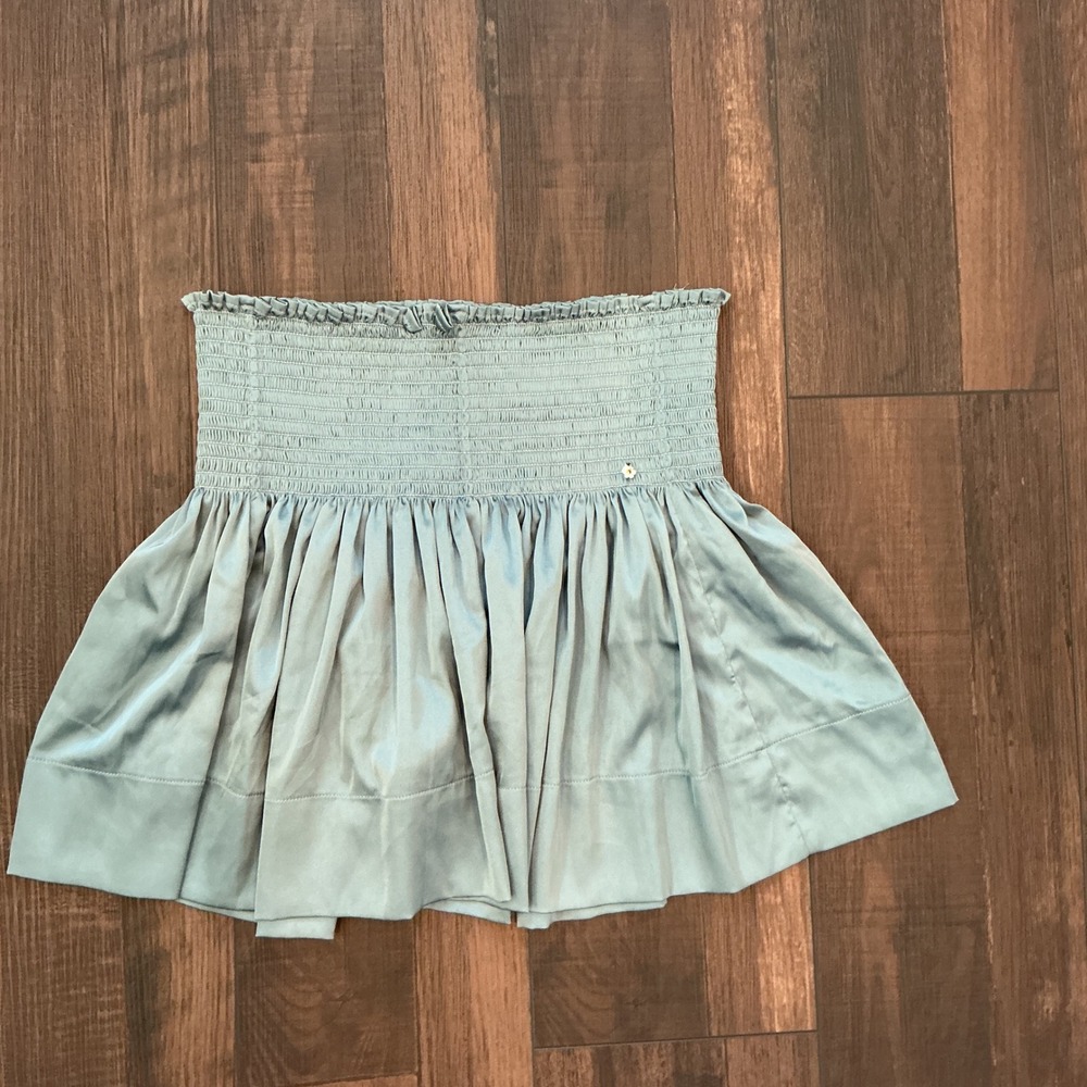 Natural Life Smocked Mini Skirt Sage Green Silky Boho Festival Size M
